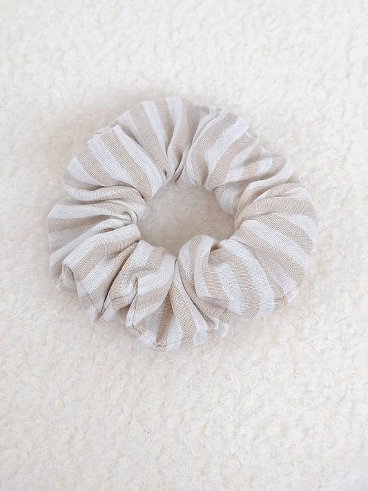 Chouchou double gaze de coton rayé beige