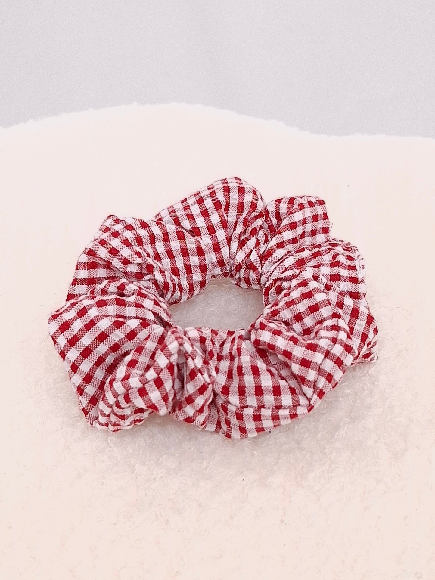 Chouchou coton vichy rouge et blanc