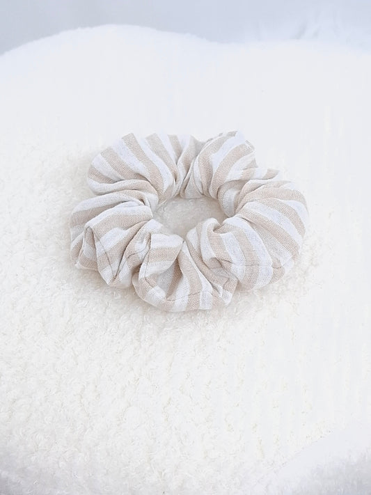 Chouchou double gaze de coton rayé beige